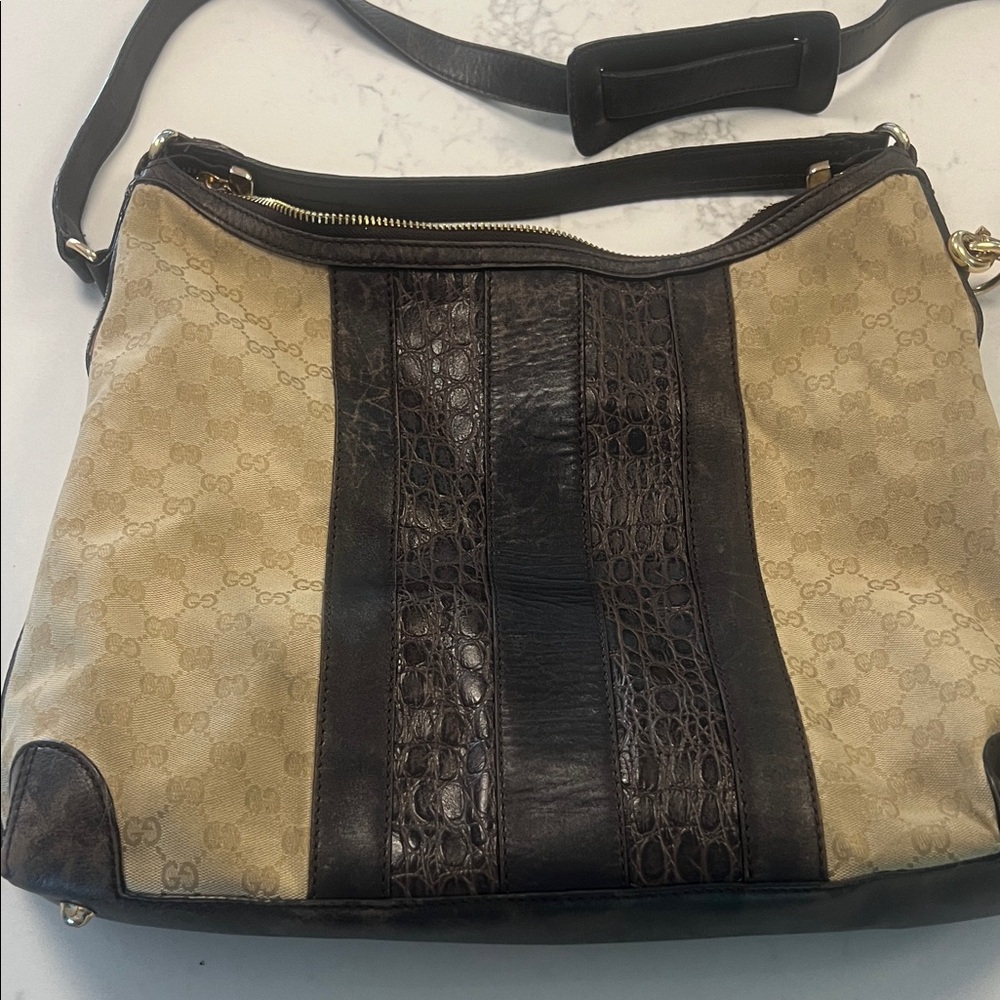 Gucci Tan and Dark Brown Shoulder Bag